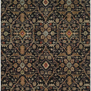 HomeRoots 9' X 12' Elegant Black, Gold & Blue Washable Oriental Area Rug with UV Protection for Homes 685430