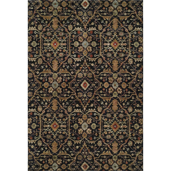 HomeRoots 9' X 12' Elegant Black, Gold & Blue Washable Oriental Area Rug with UV Protection for Homes 685430