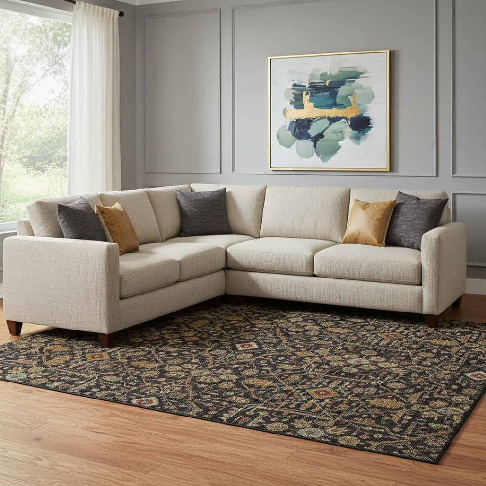 HomeRoots 10' X 14' Washable Black Gold and Blue Oriental Rug with UV Protection for Stylish, Family-Friendly Homes 685432