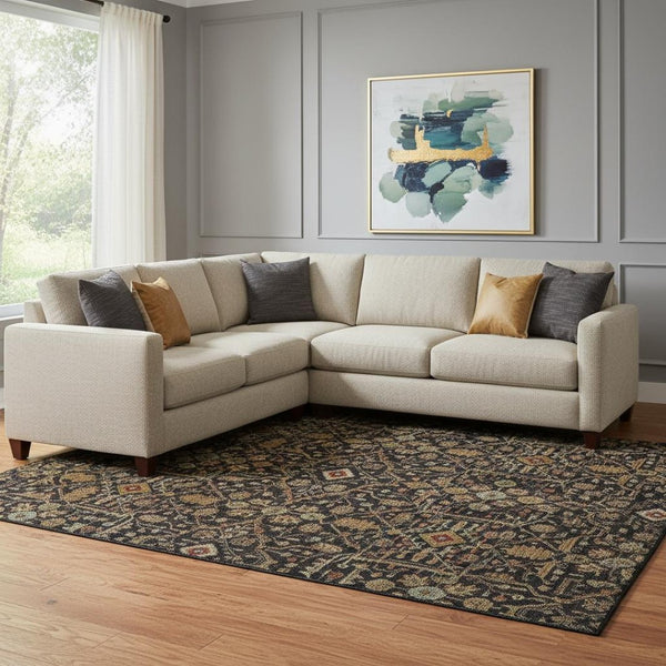 HomeRoots 10' X 14' Washable Black Gold and Blue Oriental Rug with UV Protection for Stylish, Family-Friendly Homes 685432