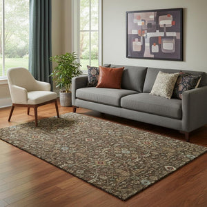 HomeRoots 5' X 8' Elegant Chocolate Copper Blue Oriental Area Rug – Washable, UV Protected & Stain Resistant! 685436