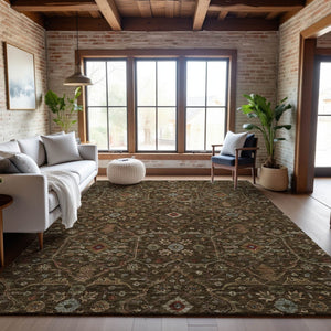 HomeRoots 5' X 8' Elegant Chocolate Copper Blue Oriental Area Rug – Washable, UV Protected & Stain Resistant! 685436