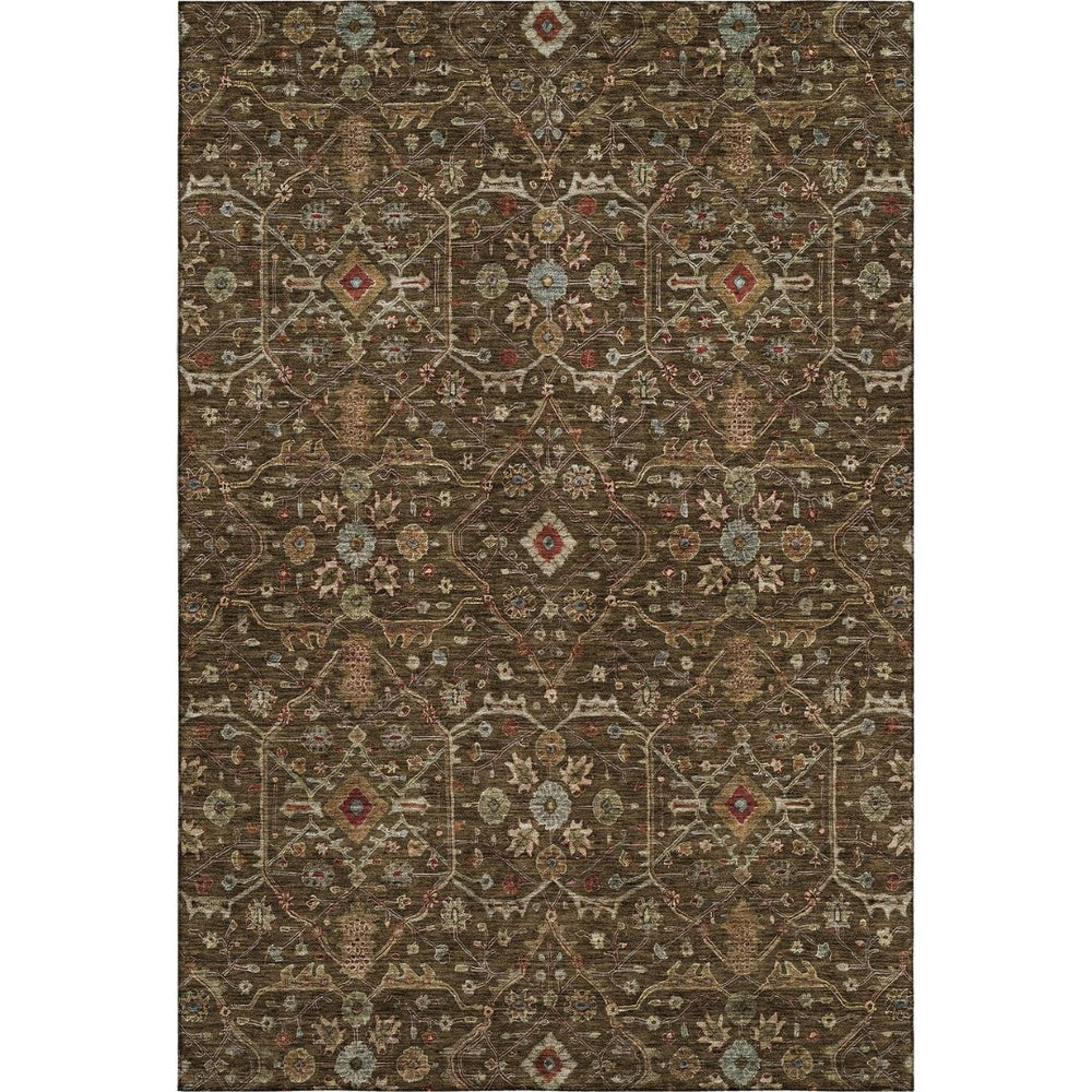 HomeRoots 5' X 8' Elegant Chocolate Copper Blue Oriental Area Rug – Washable, UV Protected & Stain Resistant! 685436