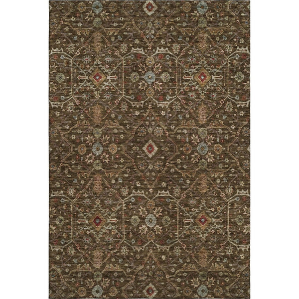 HomeRoots 5' X 8' Elegant Chocolate Copper Blue Oriental Area Rug – Washable, UV Protected & Stain Resistant! 685436