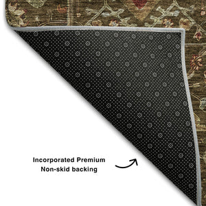 HomeRoots 5' X 8' Elegant Chocolate Copper Blue Oriental Area Rug – Washable, UV Protected & Stain Resistant! 685436