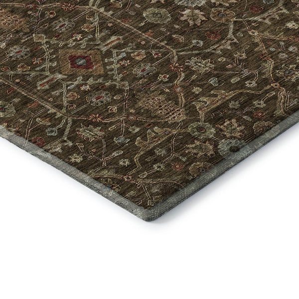 HomeRoots 5' X 8' Elegant Chocolate Copper Blue Oriental Area Rug – Washable, UV Protected & Stain Resistant! 685436