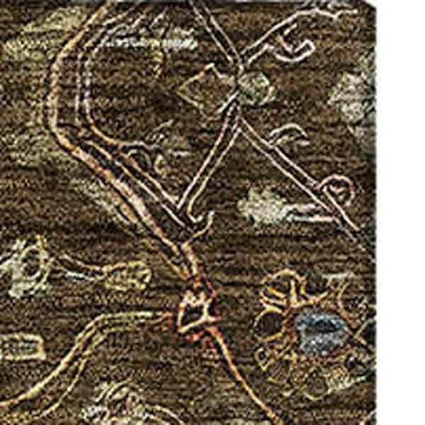 HomeRoots 5' X 8' Elegant Chocolate Copper Blue Oriental Area Rug – Washable, UV Protected & Stain Resistant! 685436