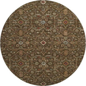 HomeRoots 8' Chocolate, Copper & Blue Oriental Round Rug - Washable, Stain Resistant & UV Protected for Homes 685438