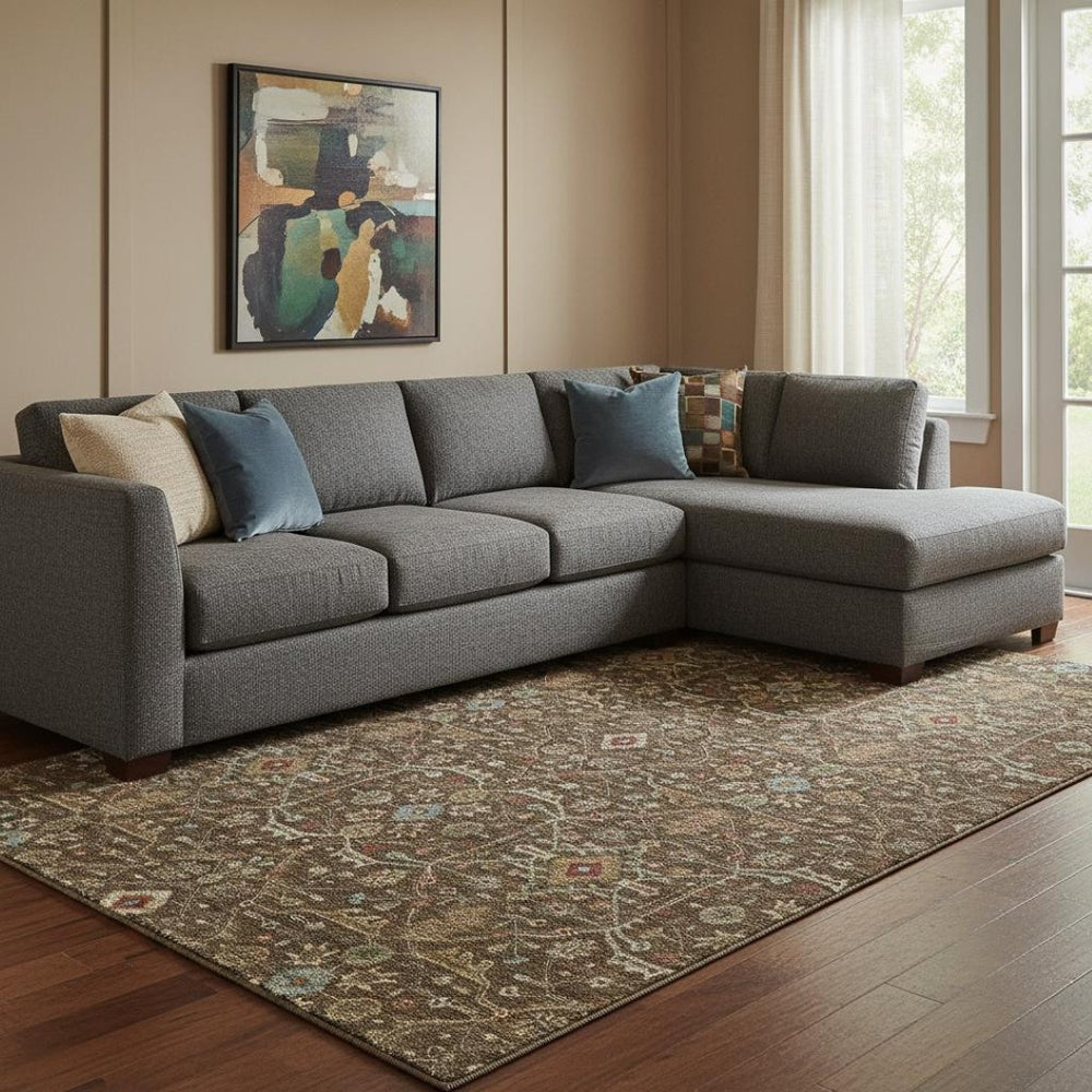 HomeRoots 8' X 10' Chocolate Copper & Blue Oriental Area Rug - Washable, UV-Protected, Durable & Stylish 685440