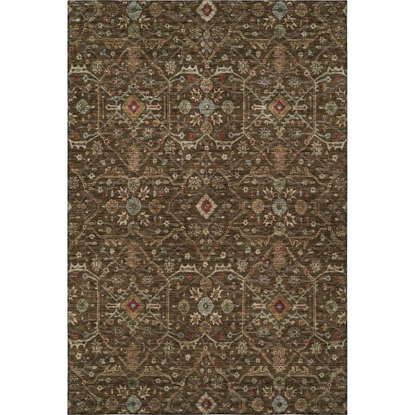 HomeRoots 9' X 12' Elegant Chocolate Copper & Blue Oriental Washable Area Rug with UV Protection & Durability 685442