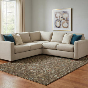 HomeRoots 10' X 14' Washable Chocolate Copper & Blue Oriental Area Rug with UV Protection for Busy Homes 685444