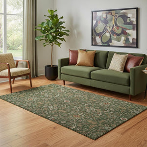 HomeRoots 5' X 8' Washable Emerald Copper Beige Oriental Area Rug with UV Protection for Busy Homes 685448