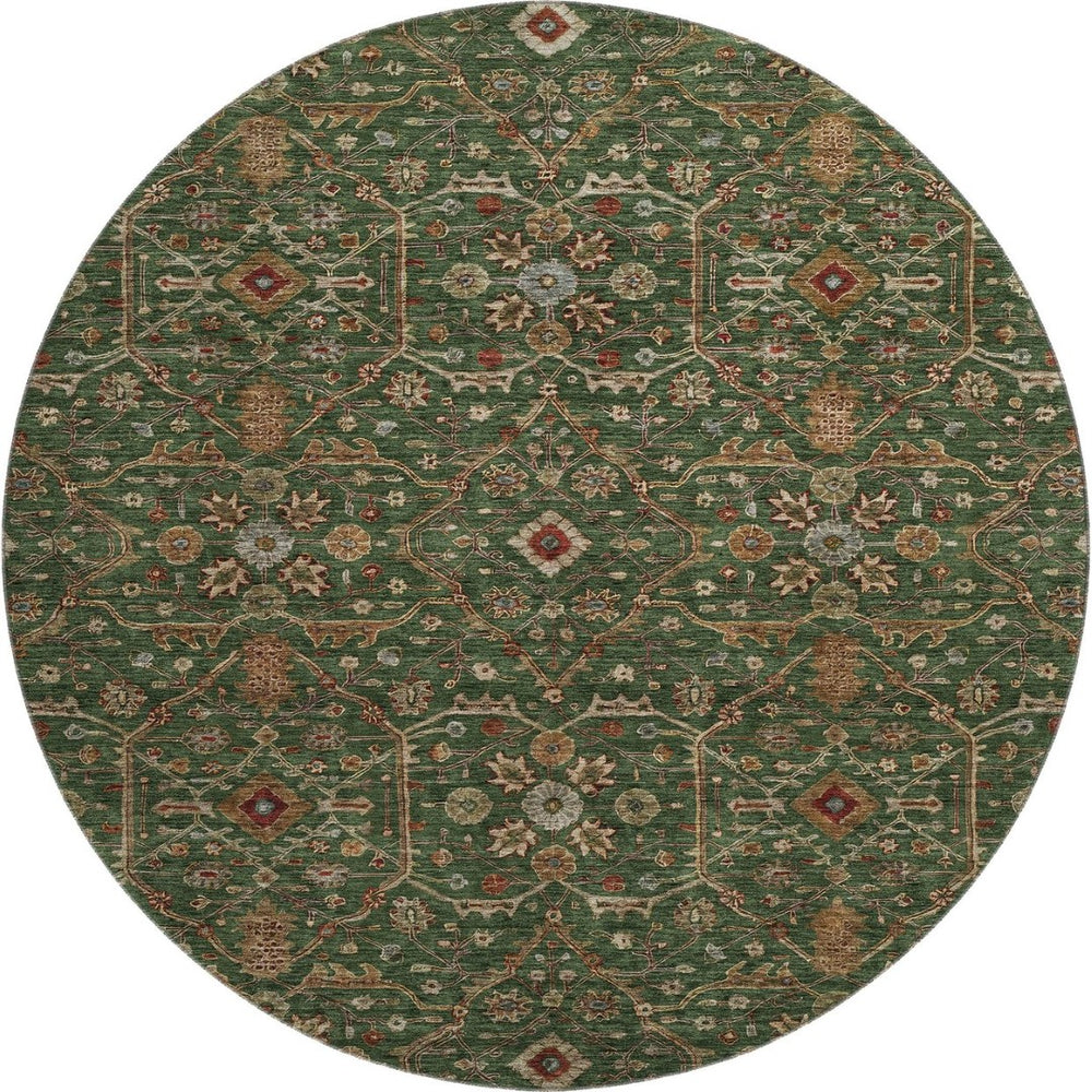 HomeRoots 8' Emerald Copper Beige Oriental Round Rug – Washable, UV Protected, Durable & Stylish Home Accent 685450