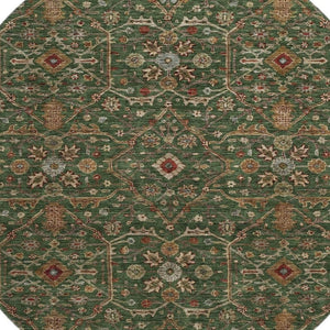HomeRoots 8' Emerald Copper Beige Oriental Round Rug – Washable, UV Protected, Durable & Stylish Home Accent 685450