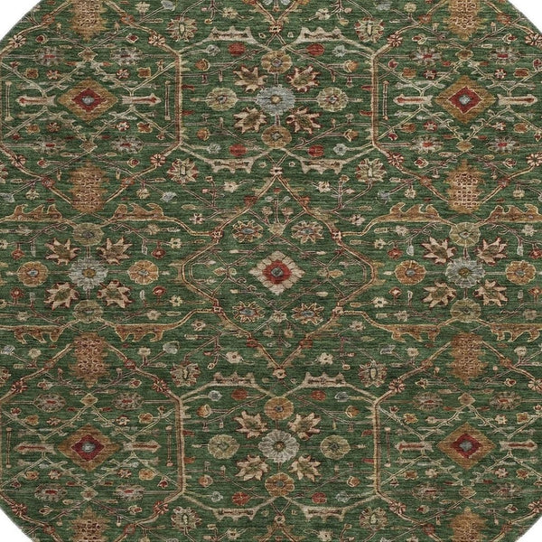 HomeRoots 8' Emerald Copper Beige Oriental Round Rug – Washable, UV Protected, Durable & Stylish Home Accent 685450
