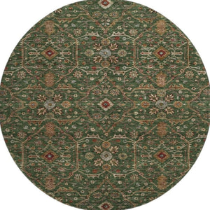 HomeRoots 8' Emerald Copper Beige Oriental Round Rug – Washable, UV Protected, Durable & Stylish Home Accent 685450