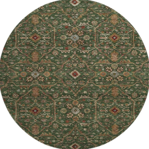 HomeRoots 8' Emerald Copper Beige Oriental Round Rug – Washable, UV Protected, Durable & Stylish Home Accent 685450