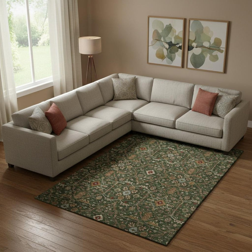 HomeRoots 9' X 12' Emerald Copper Beige Oriental Area Rug - Washable, UV Protected, Perfect for High-Traffic Rooms 685454