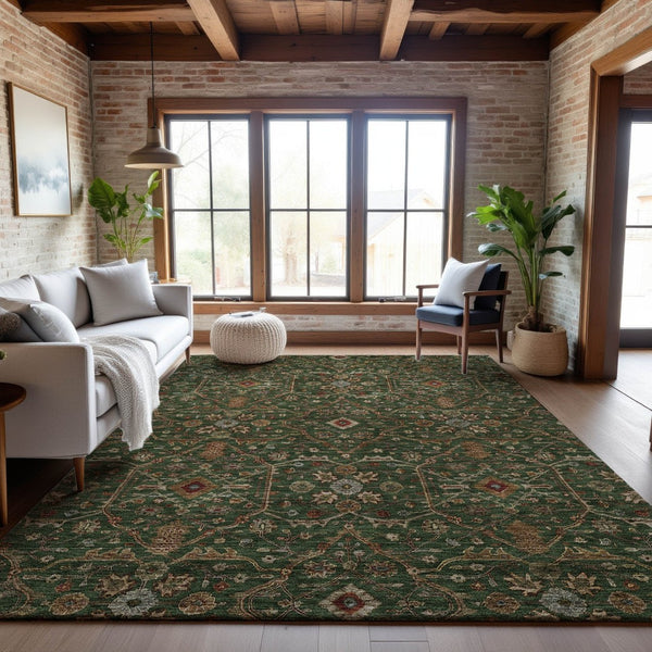 HomeRoots 10' Emerald Copper Beige Oriental Area Rug - UV Protected, Stain Resistant & Washable for Homes 685456