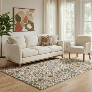 HomeRoots 5' X 8' Ivory, Red & Gold Oriental Washable Area Rug - Durable, Stain-Resistant & UV Protected Design 685460
