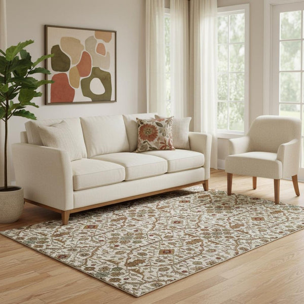 HomeRoots 5' X 8' Ivory, Red & Gold Oriental Washable Area Rug - Durable, Stain-Resistant & UV Protected Design 685460