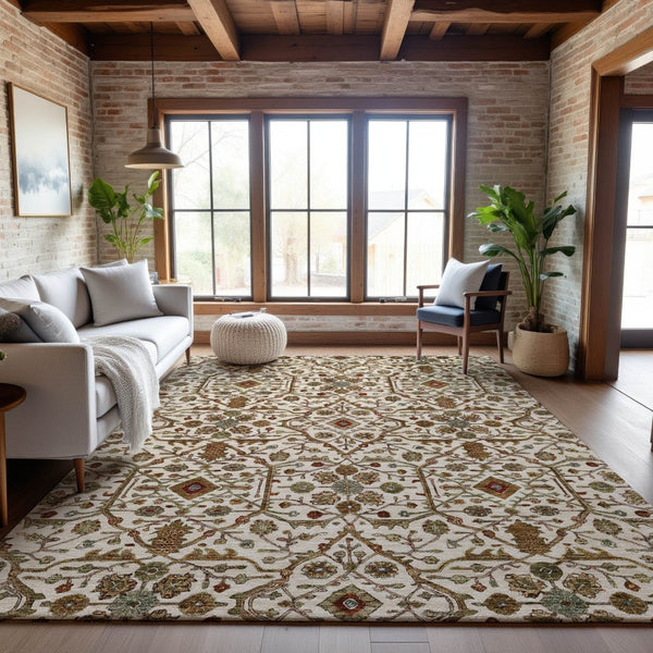 HomeRoots 5' X 8' Ivory, Red & Gold Oriental Washable Area Rug - Durable, Stain-Resistant & UV Protected Design 685460