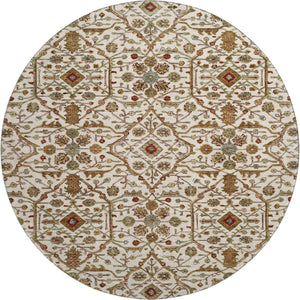 HomeRoots 8' Ivory Red and Gold Oriental Round Rug - Washable, UV-Protected, Stylish for High-Traffic Areas 685462