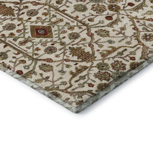 HomeRoots 8' Ivory Red and Gold Oriental Round Rug - Washable, UV-Protected, Stylish for High-Traffic Areas 685462