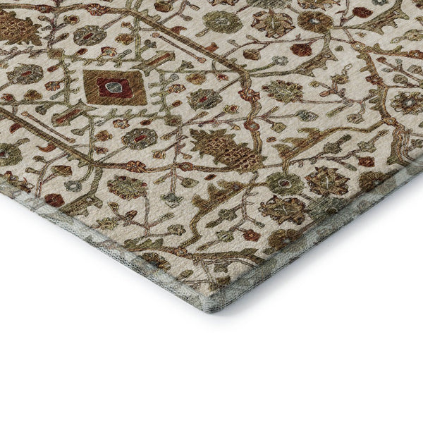 HomeRoots 8' Ivory Red and Gold Oriental Round Rug - Washable, UV-Protected, Stylish for High-Traffic Areas 685462