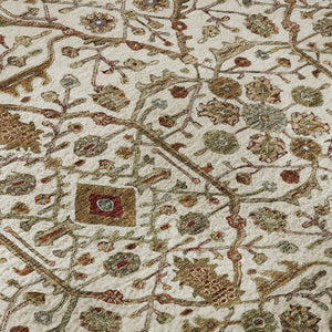 HomeRoots 8' Ivory Red and Gold Oriental Round Rug - Washable, UV-Protected, Stylish for High-Traffic Areas 685462