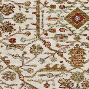 HomeRoots 8' Ivory Red and Gold Oriental Round Rug - Washable, UV-Protected, Stylish for High-Traffic Areas 685462