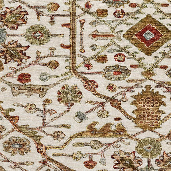 HomeRoots 8' Ivory Red and Gold Oriental Round Rug - Washable, UV-Protected, Stylish for High-Traffic Areas 685462