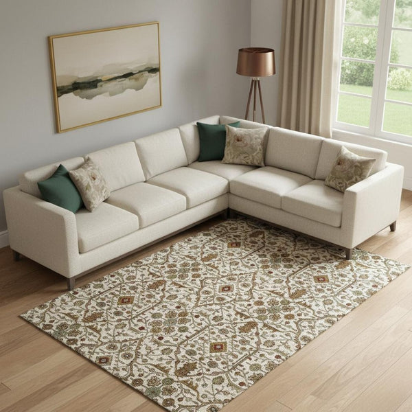 HomeRoots 9' X 12' Ivory Red and Gold Oriental Area Rug – Durable, Washable, UV Protected Elegance for Homes 685466
