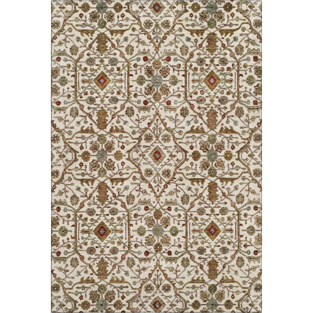 HomeRoots 9' X 12' Ivory Red and Gold Oriental Area Rug – Durable, Washable, UV Protected Elegance for Homes 685466