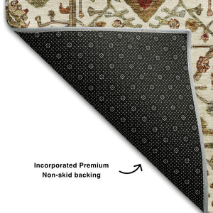 HomeRoots 9' X 12' Ivory Red and Gold Oriental Area Rug – Durable, Washable, UV Protected Elegance for Homes 685466