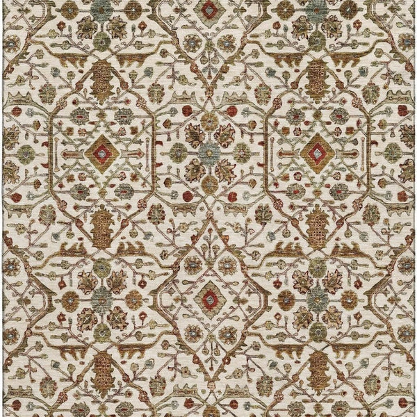 HomeRoots 10' X 14' Stunning Ivory, Red & Gold Oriental Area Rug - Stain Resistant, UV Protected & Durable! 685468
