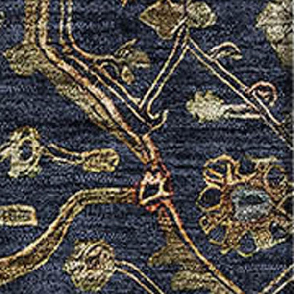 HomeRoots 8' X 10' Navy Blue, Gold & Copper Oriental Area Rug - Washable, UV-Protected & Family-Friendly Design 685476