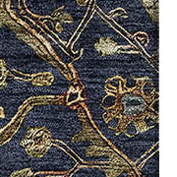 HomeRoots 9' X 12' Navy Blue, Gold & Copper Oriental Area Rug - Washable, UV Protected, Stain Resistant Design 685478