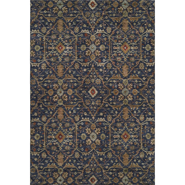 HomeRoots 10' Navy Blue Gold & Copper Oriental Area Rug - Washable, Stain-Resistant with UV Protection! 685480