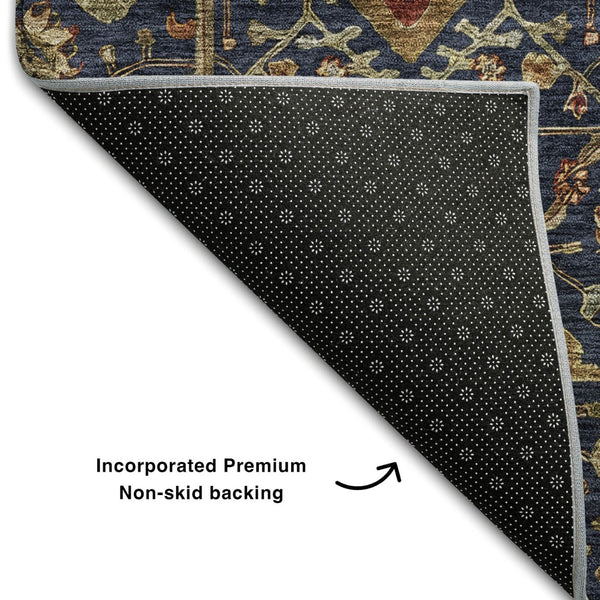 HomeRoots 10' Navy Blue Gold & Copper Oriental Area Rug - Washable, Stain-Resistant with UV Protection! 685480