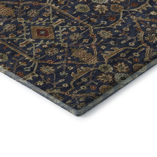 HomeRoots 10' Navy Blue Gold & Copper Oriental Area Rug - Washable, Stain-Resistant with UV Protection! 685480