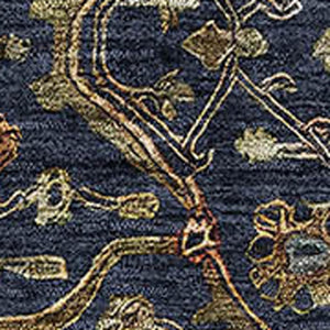 HomeRoots 10' Navy Blue Gold & Copper Oriental Area Rug - Washable, Stain-Resistant with UV Protection! 685480