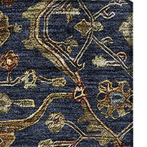 HomeRoots 10' Navy Blue Gold & Copper Oriental Area Rug - Washable, Stain-Resistant with UV Protection! 685480