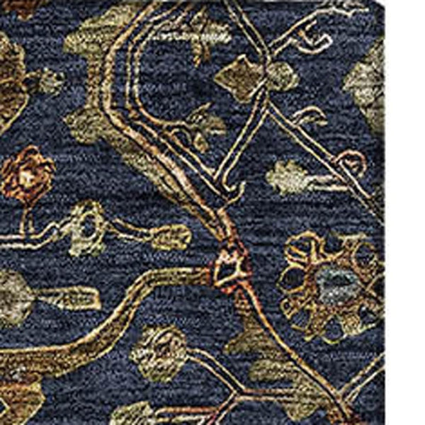HomeRoots 10' Navy Blue Gold & Copper Oriental Area Rug - Washable, Stain-Resistant with UV Protection! 685480
