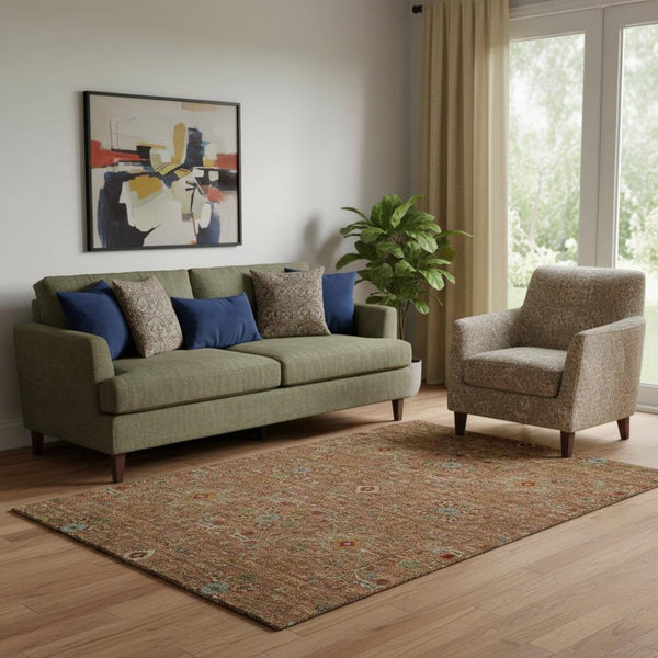HomeRoots 5' X 8' Vibrant Rust, Gold & Blue Oriental Area Rug – Durable, Washable, UV Protected for Homes 685484