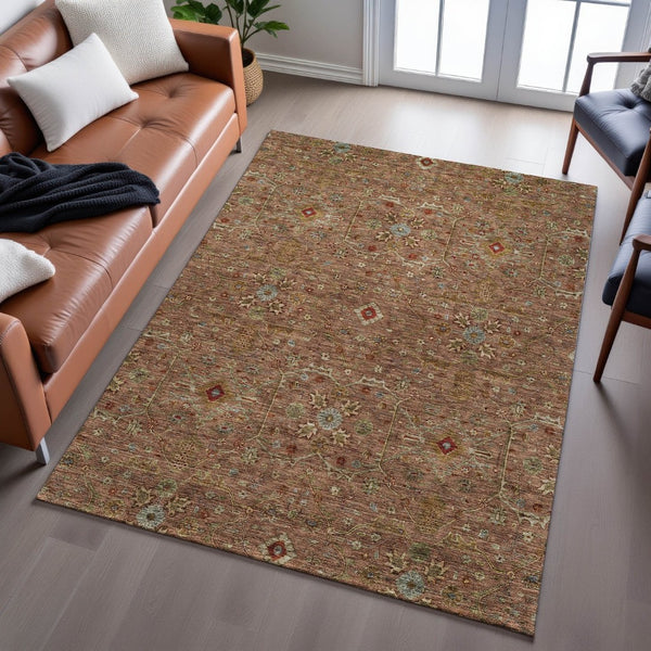 HomeRoots 5' X 8' Vibrant Rust, Gold & Blue Oriental Area Rug – Durable, Washable, UV Protected for Homes 685484