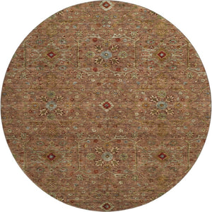 HomeRoots 8' Rust Gold and Blue Oriental Round Rug – Durable, Washable, UV Protected for High-Traffic Spaces! 685486