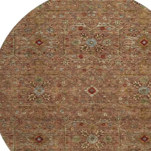 HomeRoots 8' Rust Gold and Blue Oriental Round Rug – Durable, Washable, UV Protected for High-Traffic Spaces! 685486