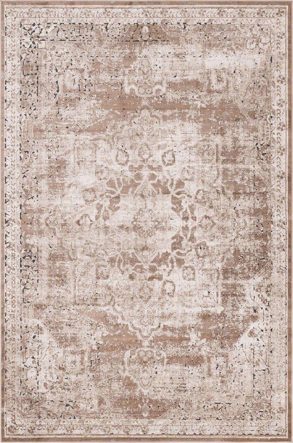 Unique Loom Chateau Roosevelt Machine Made Border Rug Khaki, Beige/Gray/Ivory/Navy Blue 6' 0" x 9' 0"