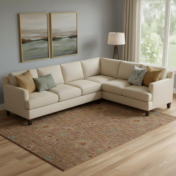 HomeRoots 9' X 12' Elegant Rust Gold & Blue Oriental Area Rug - Durable, Washable, UV Protected for Homes 685490